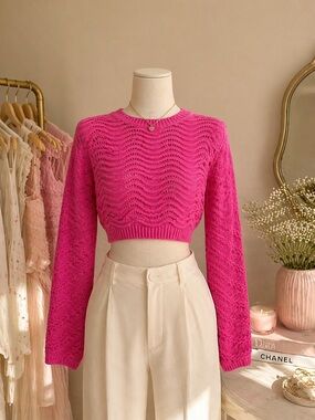 Hot Pink Cropped Knit Sweater
